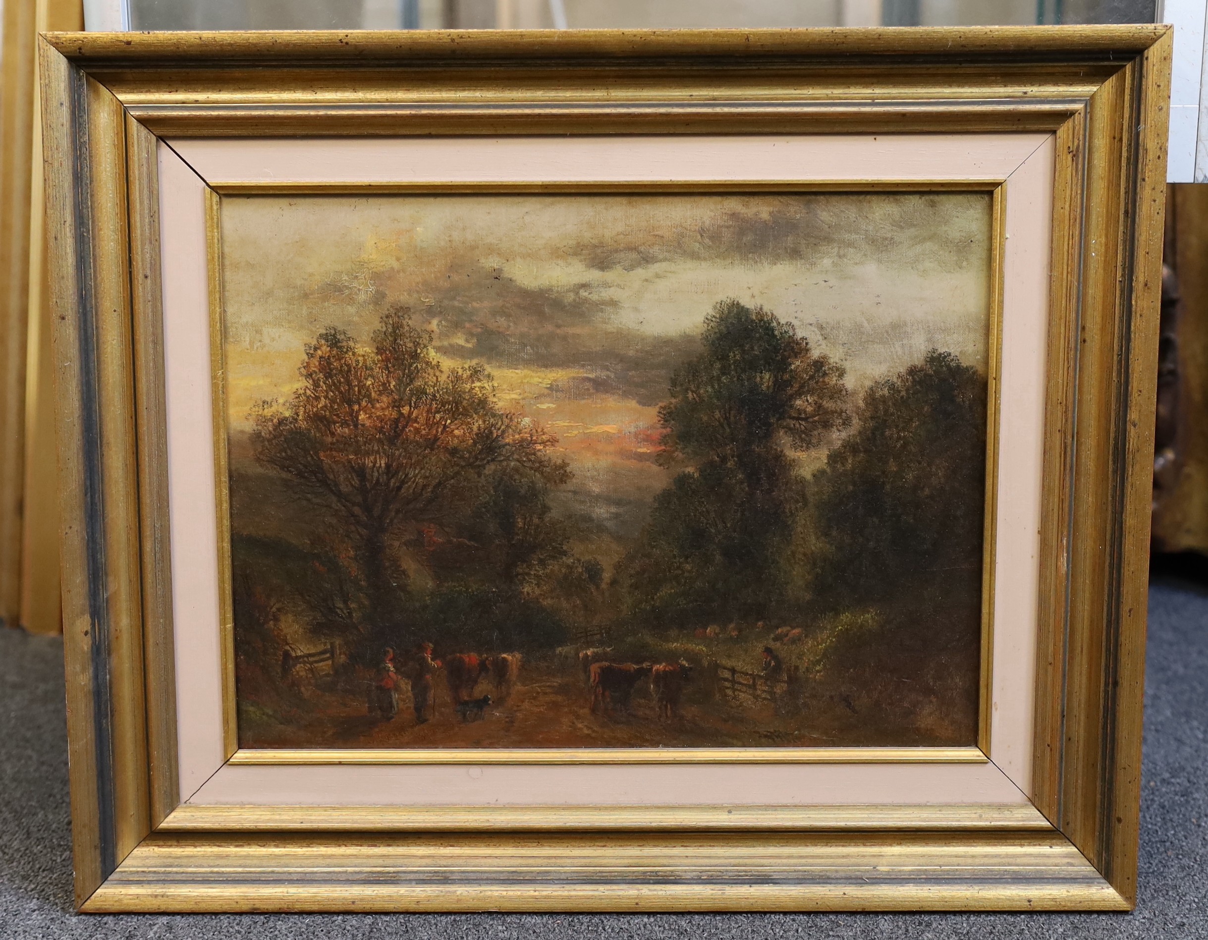Follower of John Linnell (British, 1792-1882), 'Returning Home', oil on canvas, 30 x 40cm